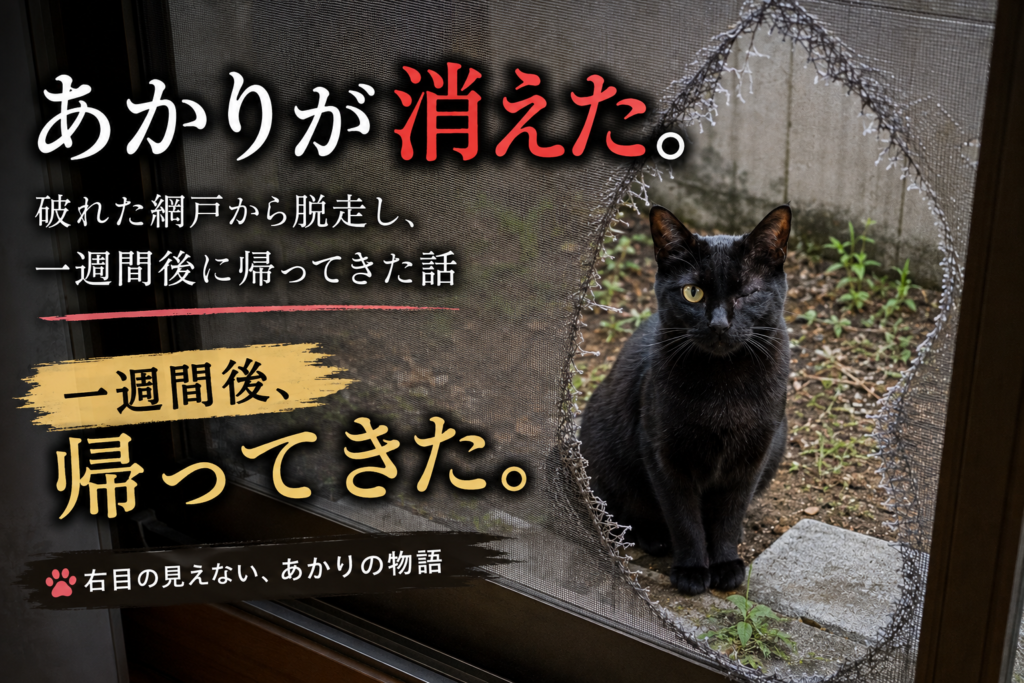破れた網戸から脱走し、一週間後に帰ってきたあかり